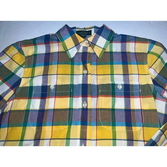 Lauren Ralph Lauren Shirt Women's Size PS Small Petites Yellow Plaid Roll Tab LS - Picture 5 of 15